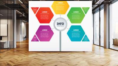 Business presentation or infographics concept with five options. Web Template of development tree, info chart or diagram. Info graphic of technology or education process with 5 steps. Vector. Wall mural