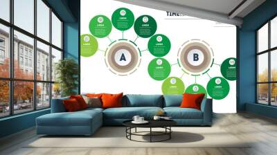 Infographic in the form of wave, consisting of 2 segments of 5 parts each. Eco Business presentation with options. Diagram of green technology or education process with 10 steps Wall mural