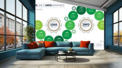 Infographic of green technology or education process with 11 parts. Template of info chart or diagram. Horizontal eco Business presentation concept with eleven options. Wall mural