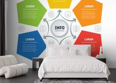 Part of the report with icons set. Vector infographic of technology or education process. Business concept with 6 options. Web Template of a circle infochart, diagram or presentation. Wall mural