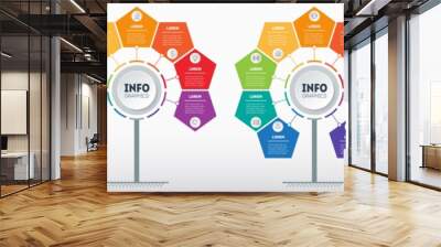 Set of Vertical infographics or time lines with 5, 7, 9 and 10 parts. Development and growth of the technology in the world. Business presentation with four steps or processes. Vector Info graphic. Wall mural