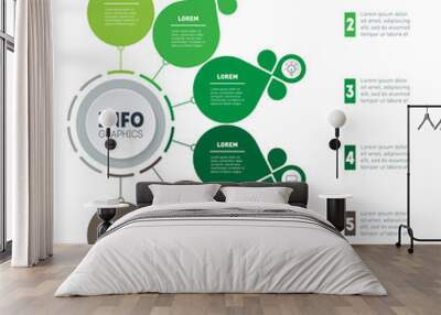 Timeline or infographics. Tree of development and growth of the green business. Infographic of tendencies or trends graph. Business presentation concept with 6 options, parts, steps or processes. Wall mural