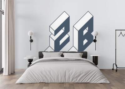 ZB or 2B - monogram or logotype. Volume alphabet. Three-dimension letters Z and B. Isometric 3d font for design. Wall mural