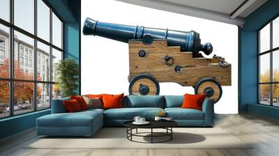 antique ship cannon on wheels isolated on a white background Wall mural