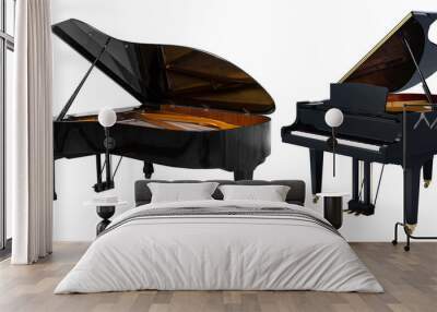 classical musical instrument Grand piano with open top, set of two pianos isolated on a white background Wall mural