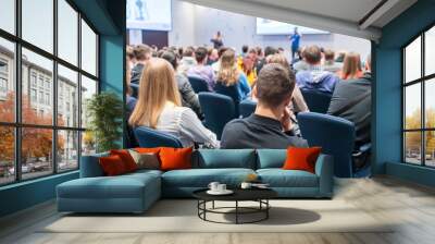 image of a conference that takes place in a large conference room, workshop for young professionals, Wall mural