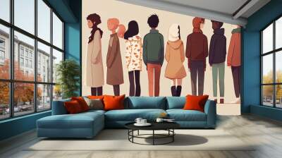 Socially diverse multicultural and multiracial people. Happy old and young women and men with children, as well as people with disabilities standing together Wall mural