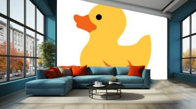 Yellow rubber duck icon isolated. Flat cartoon cute bird.  Wall mural