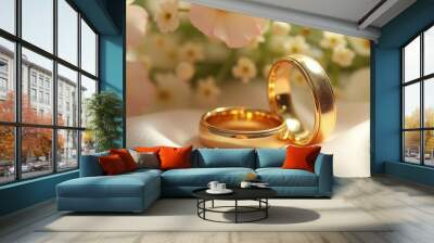 a pair of gold wedding rings Wall mural