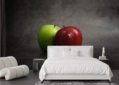 green and red apple on dark background Wall mural