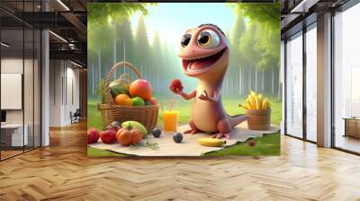 a scene of funny looking lizard, 3d rendering, background Wall mural