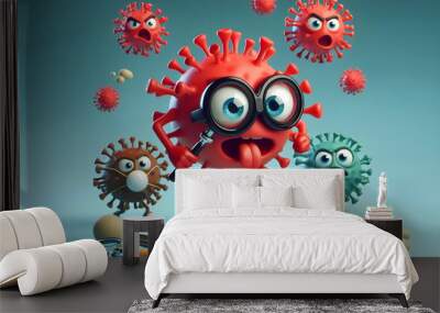 a scene of funny looking virus cartoon, 3d rendering, background Wall mural