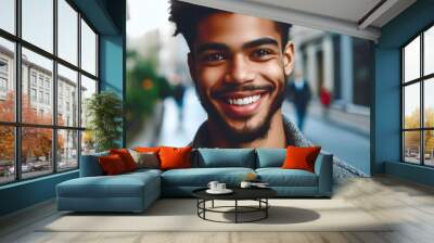 Cheerful handsome young African man head shot front portrait. Happy positive attractive male entrepreneur Wall mural