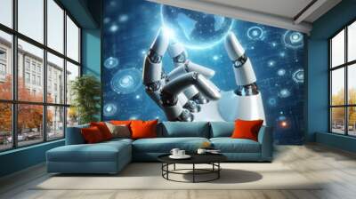 Robot hand holding an artificial intelligence sphere Wall mural