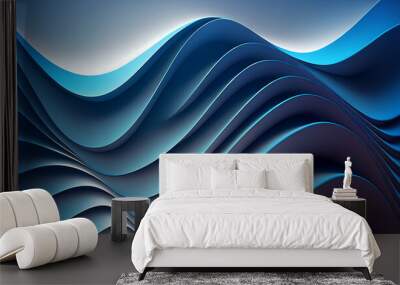 3d blue abstract background with waves. Generative AI Wall mural