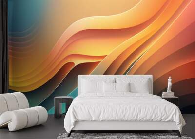 abstract colorful orange and green 3d wave background. Generative AI Wall mural