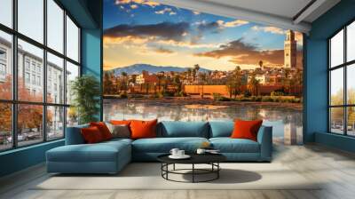 Amazing Panoramic Sunset View of Marrakech and Old Medina Wall mural