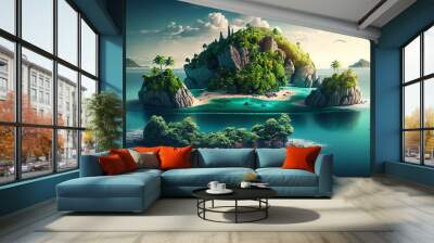 Beautiful realistic summer background with islands. Generative AI. Wall mural