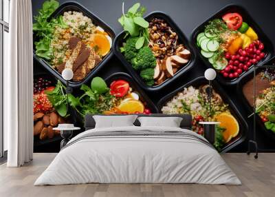 Beautiful Restaurant Healthy Food Delivery in Take Away Boxes Wall mural