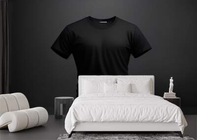 Black t-shirt mockup isolated on gray background. Generative AI. Wall mural