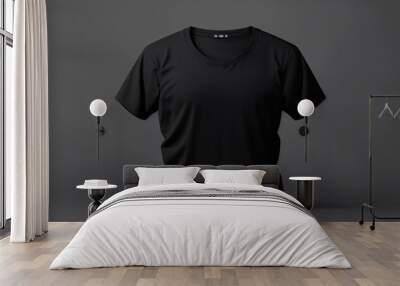 Black t-shirt mockup isolated on gray background. Generative AI. Wall mural