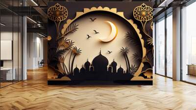 Ramadan background paper cut style. Generative AI. Wall mural