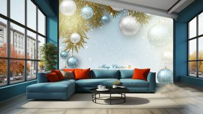 Christmas background with balls. Colorful Xmas baubles. Vector Wall mural