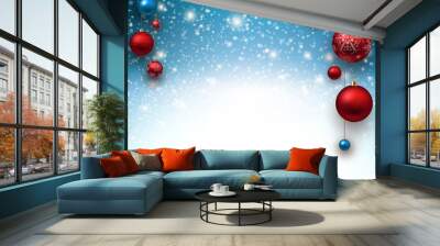 Christmas background with Red christmas balls and snow for xmas Wall mural