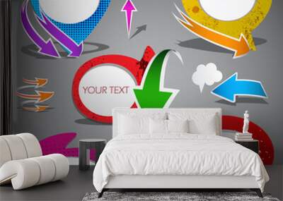 colorful bubbles with arrows on grey background. vector illustra Wall mural