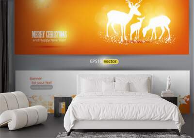 Elegant Christmas banners with deers. Vector Illustration with p Wall mural