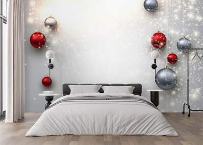 Elegant shiny Christmas background with baubles and place for te Wall mural