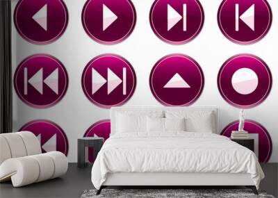 multimedia buttons set. purple - white palette. vector. Wall mural