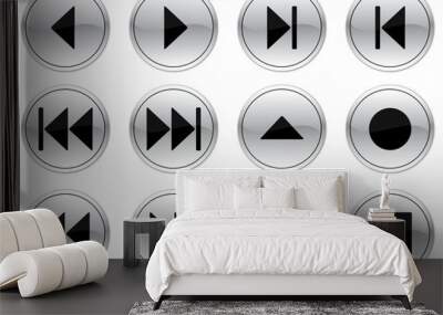 navigation buttons set. gray - black palette. vector. Wall mural