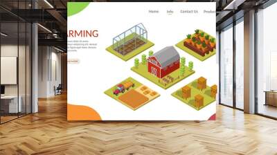 Isometric low poly farming elements vector banner. Wall mural