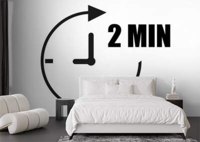 2 minutes clock vector with pointer. Black clockwise arrow with white background Wall mural