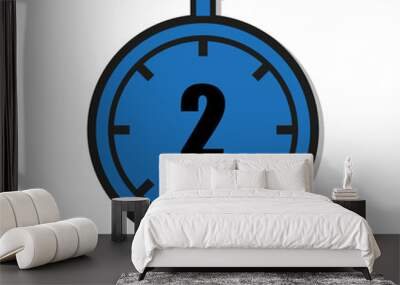 2 minutes timer clock icon flat design isolated on white background. Vector illustration in blue Wall mural