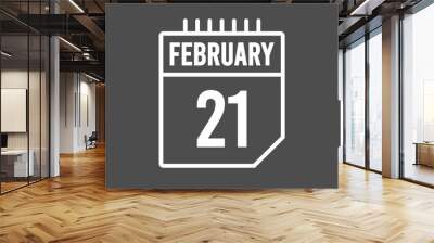 21 February day calendar white. Calendar vector for February on dark isolated background. Wall mural