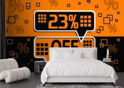 23% special offer. Banner com super desconto 23% in black and orange. Wall mural