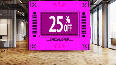 25% off. vector special offer marketing ad. pink flag Wall mural