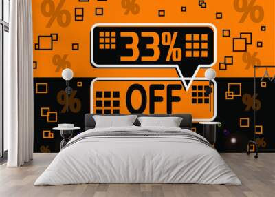 33% special offer. Banner com super desconto 33% in black and orange. Wall mural