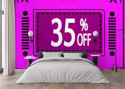 35% off. vector special offer marketing ad. pink flag Wall mural