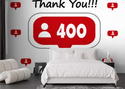 400 followers. Banner for social media with thanks. Vector illustration Wall mural