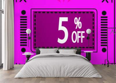 5% off. vector special offer marketing ad. pink flag Wall mural