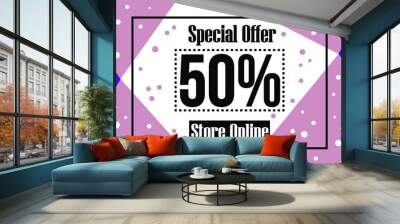 50% off. Sale sign design in style. Special offer in vector illustration. Wall mural