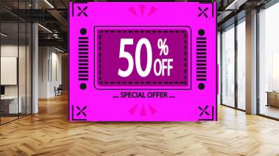 50% off. vector special offer marketing ad. pink flag Wall mural