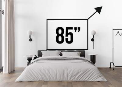 85 inches. Vector screen measurement and resolution in inches. Size in inch isolated on white background Wall mural