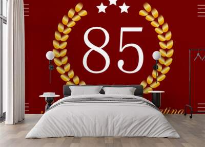 85 years anniversary celebration. Birthday date vector with gold crown on red background. Wall mural