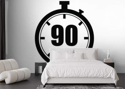 90 Minutes timers clock. Time measure. Chronometer vector icon black isolated on white background. Wall mural