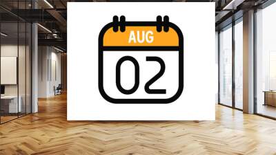 August 2. August calendar for deadline and appointment. Vector in Yellow. Wall mural