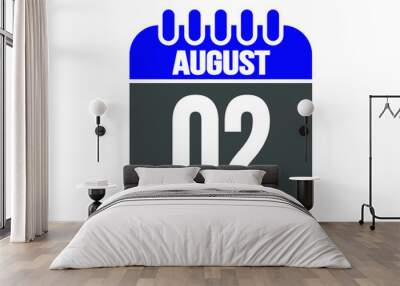 Calendar day 2 august. Vector calendar icon for august days in blue and gray. Wall mural